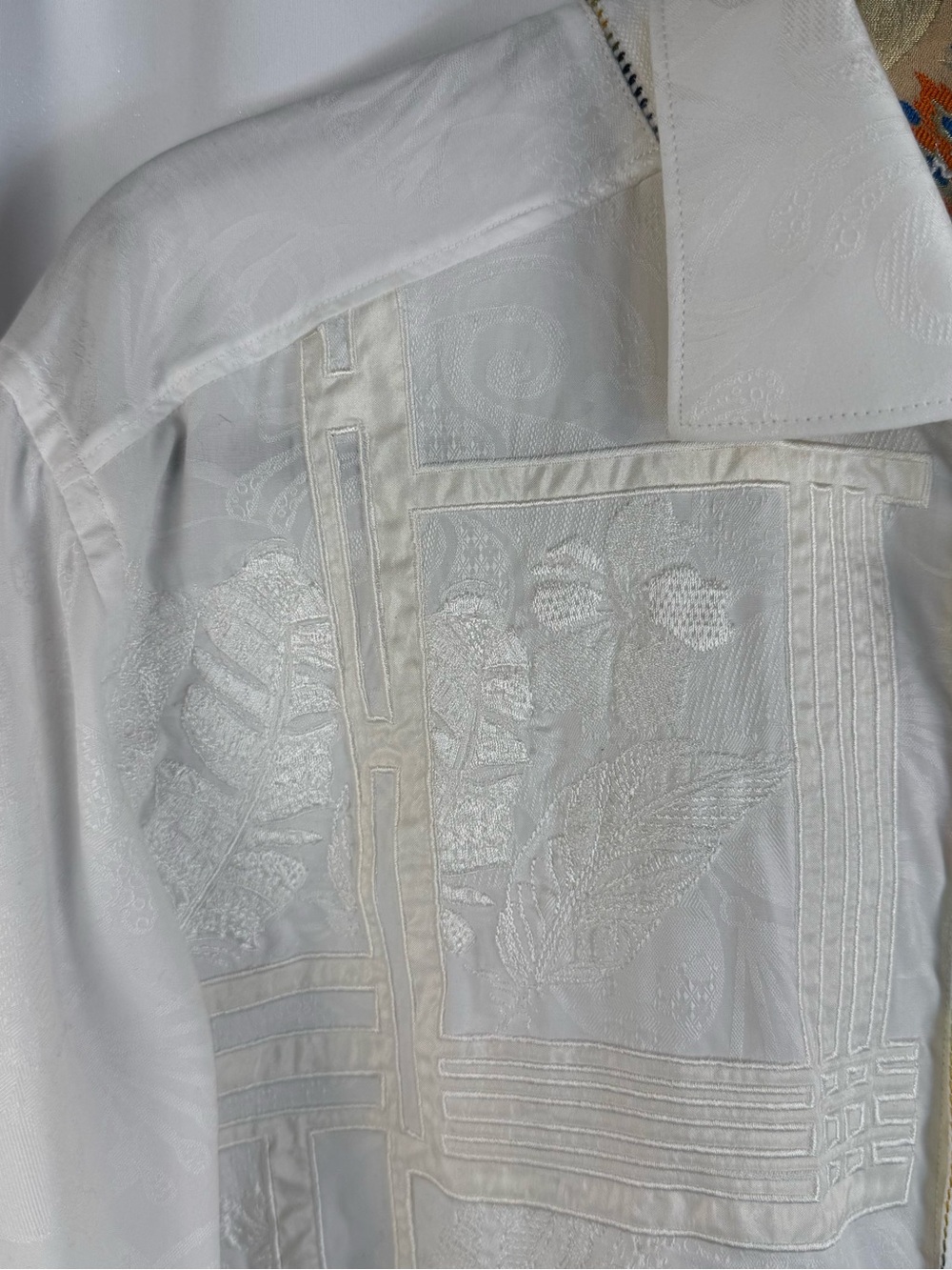Robert Graham Men’s M White Embroidered Jacquard Long Sleeve Shirt - Picture 4 of 13